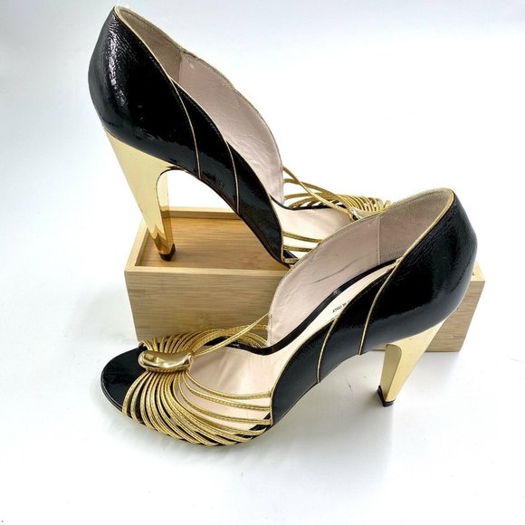 Emilio Pucci Vtge 90’s Strappy Gold Shoes Sandal - Picture 4 of 7